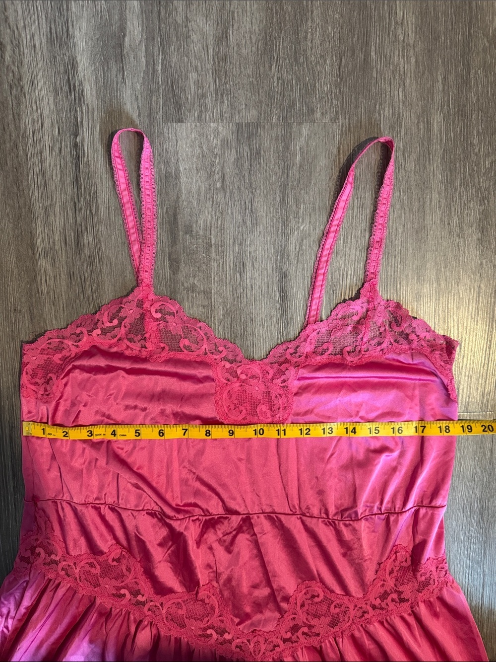 Vintage Union Made 80s Drop Waist Fuchsia Lace-Trim Nightgown - Picture 10 of 13